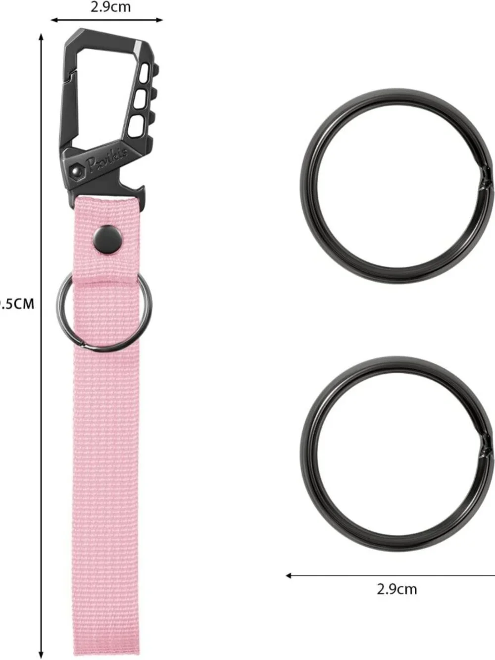 Heavy-Duty Metal Carabiner Keychain Clip with Bottle Opener & Lanyard Ring
